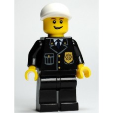 cty210 Police - City Suit with Blue Tie and Badge, Black Legs, White Short Bill Cap, Open Grin